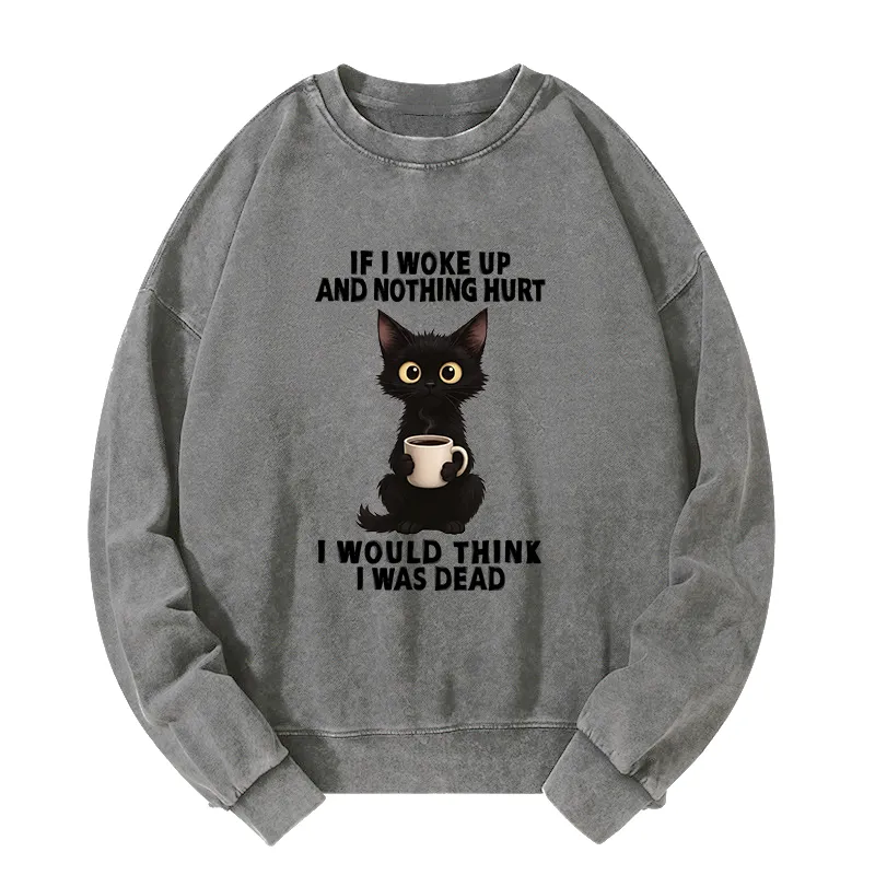 Tokyo-Tiger Funny Cute Black Cat And Coffee Meme Washed Sweatshirt
