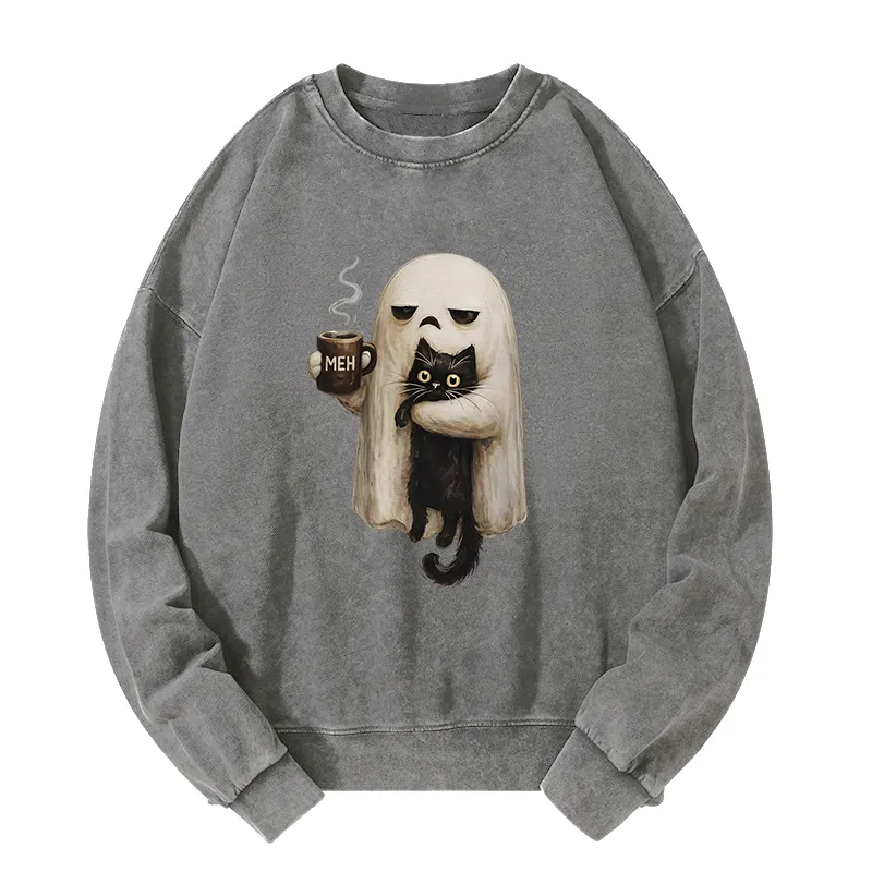Tokyo-Tiger Ghost Cat Coffee Mood Washed Sweatshirt
