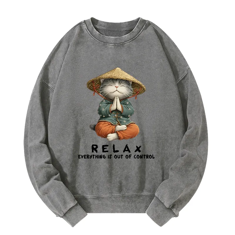 Tokyo-Tiger Zen Relax Cat Graphic Washed Sweatshirt