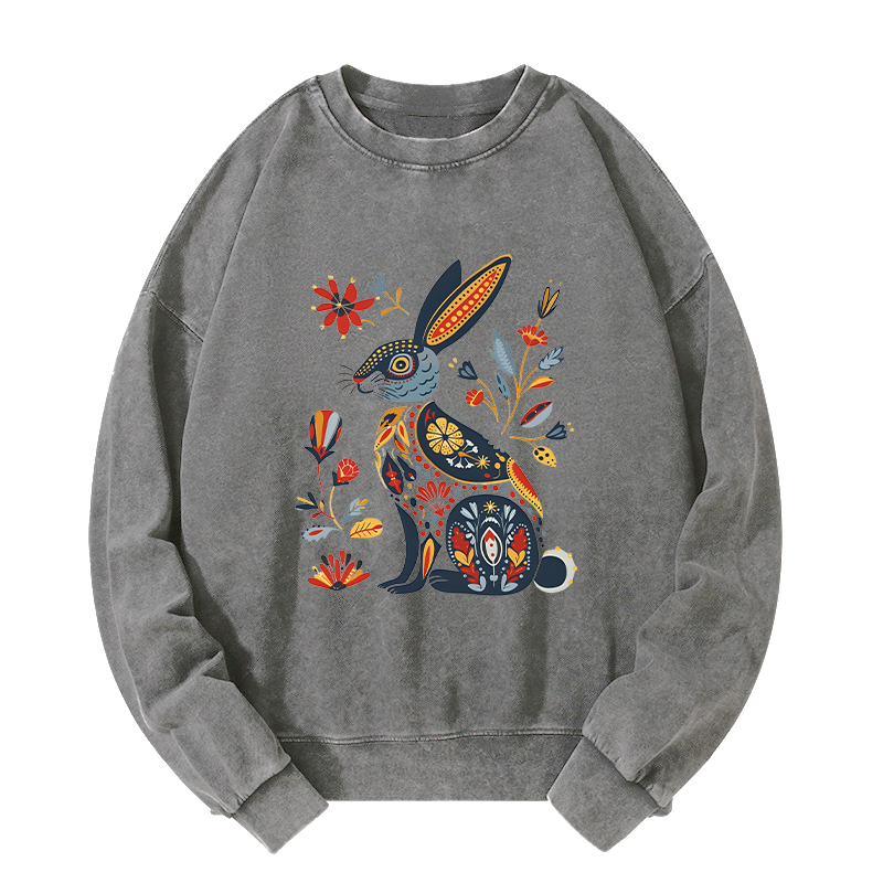 Tokyo-Tiger Folk Hare Bloom Washed Sweatshirt