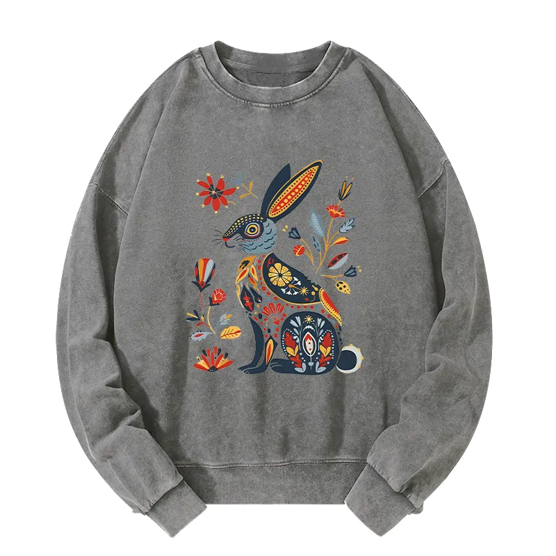 Tokyo-Tiger Folk Hare Bloom Washed Sweatshirt