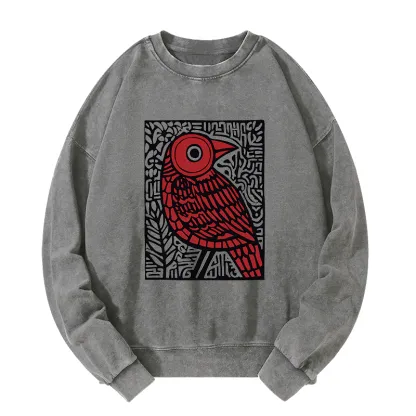 Tokyo-Tiger Retro Woodblock Bird Washed Sweatshirt