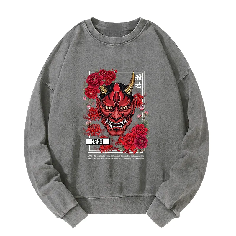 Tokyo-Tiger Cool Oni Floral Art Washed Sweatshirt