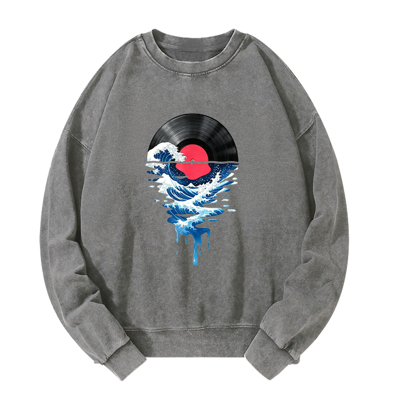 Tokyo-Tiger Vinyl Records And Waves Washed Sweatshirt
