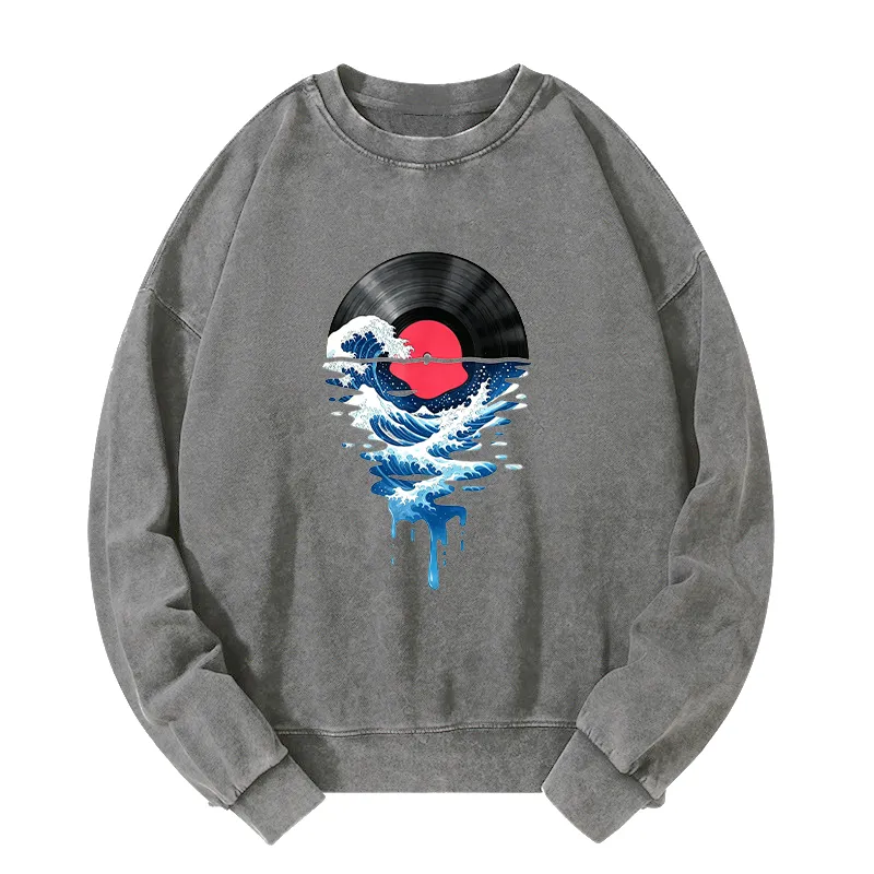 Tokyo-Tiger Vinyl Records And Waves Washed Sweatshirt