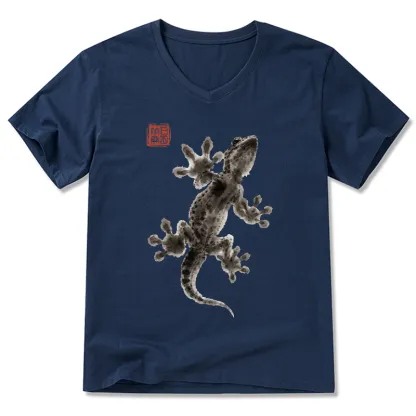 Tokyo-Tiger Minimal Asian Ink Brush Gecko Vibe V-Neck Classic T-Shirt