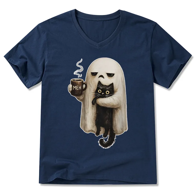 Tokyo-Tiger Ghost Cat Coffee Mood V-Neck Classic T-Shirt