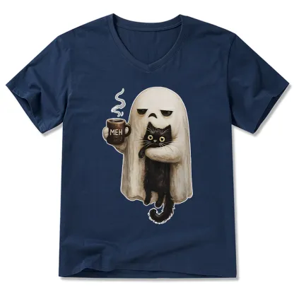 Tokyo-Tiger Ghost Cat Coffee Mood V-Neck Classic T-Shirt