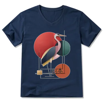 Tokyo-Tiger Geometric Crane Art V-Neck Classic T-Shirt
