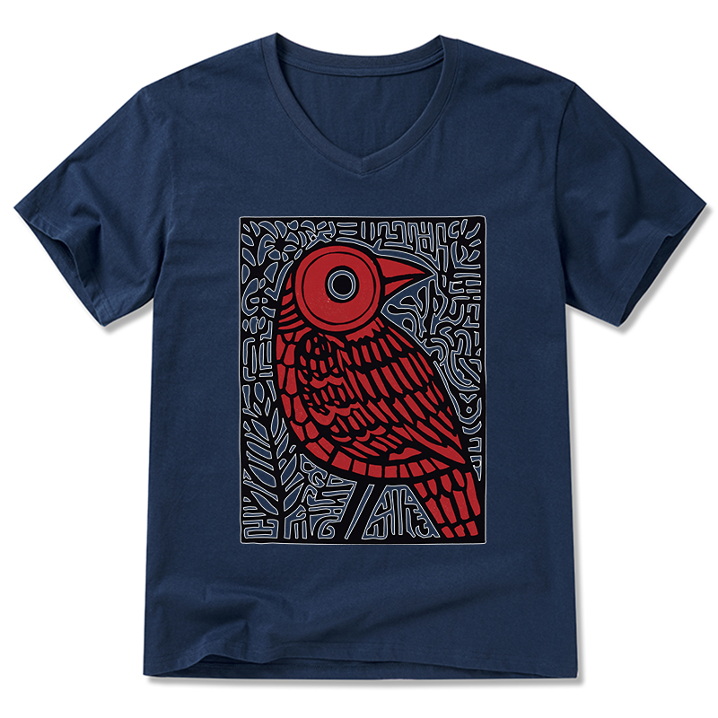 Tokyo-Tiger Retro Woodblock Bird V-Neck Classic T-Shirt