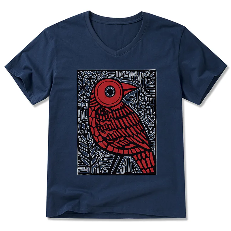 Tokyo-Tiger Retro Woodblock Bird V-Neck Classic T-Shirt