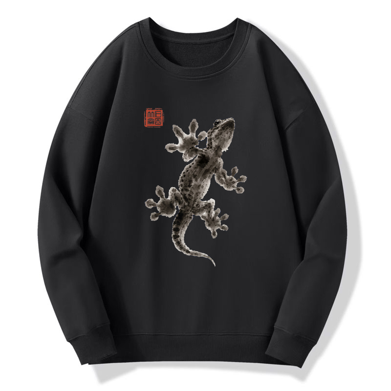 Tokyo-Tiger Minimal Asian Ink Brush Gecko Vibe Classic Sweatshirt