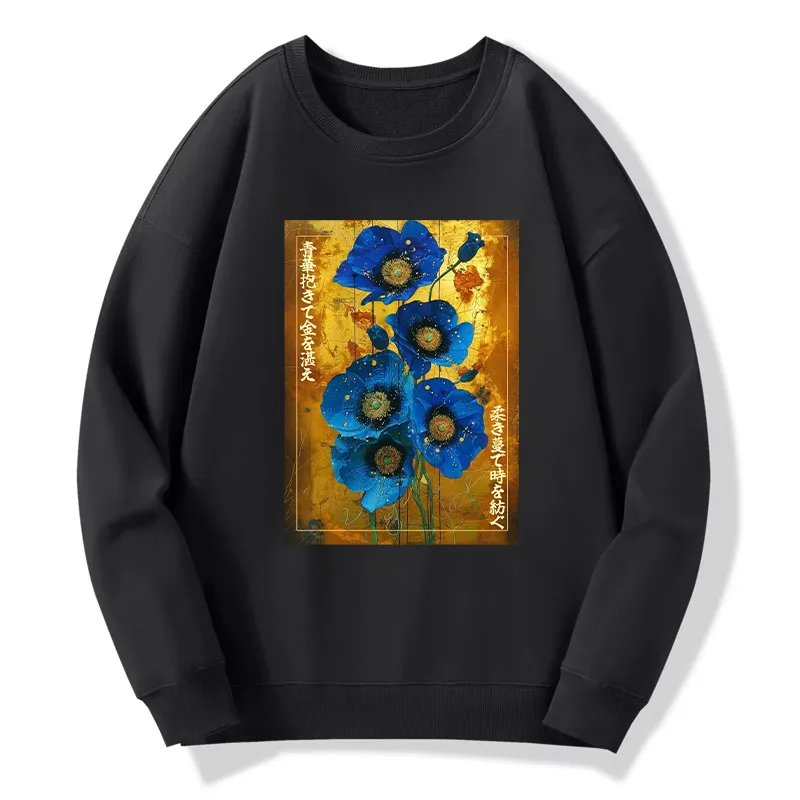 Tokyo-Tiger Shiny Blue Flower Warm Golden Background Classic Sweatshirt
