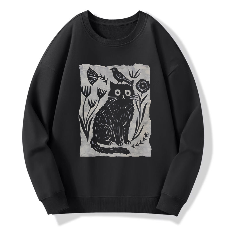 Tokyo-Tiger Folk Paper Cut Cat Bird Floral Art Classic Sweatshirt