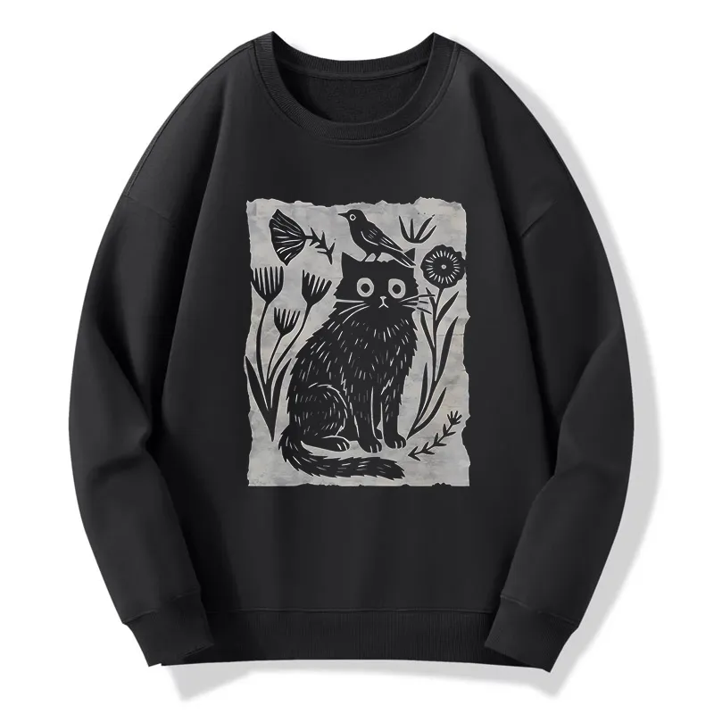 Tokyo-Tiger Folk Paper Cut Cat Bird Floral Art Classic Sweatshirt