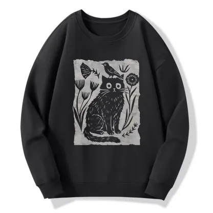 Tokyo-Tiger Folk Paper Cut Cat Bird Floral Art Classic Sweatshirt