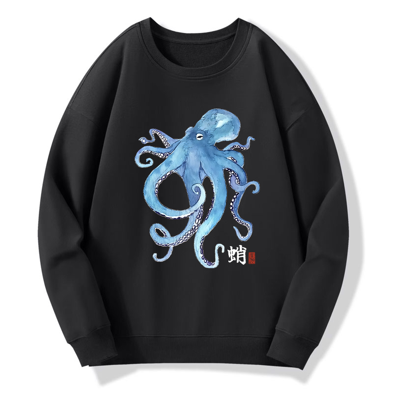 Tokyo-Tiger Watercolor Blue Octopus Classic Sweatshirt