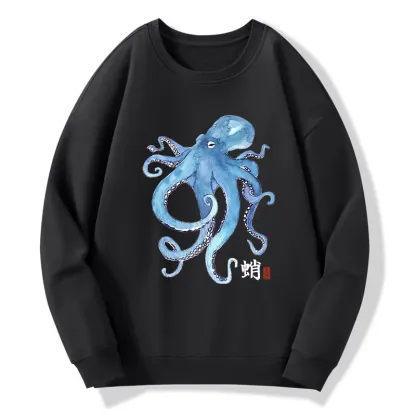 Tokyo-Tiger Watercolor Blue Octopus Classic Sweatshirt