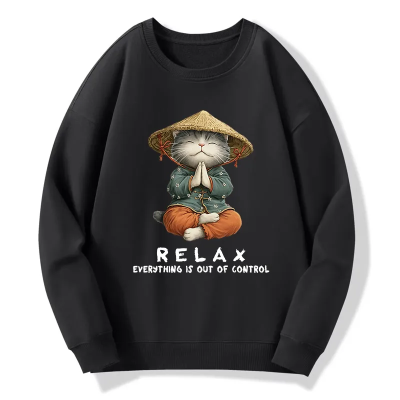 Tokyo-Tiger Zen Relax Cat Graphic Classic Sweatshirt