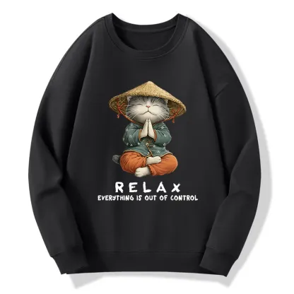 Tokyo-Tiger Zen Relax Cat Graphic Classic Sweatshirt