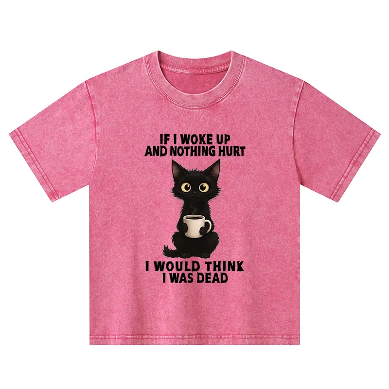 Tokyo-Tiger Funny Cute Black Cat And Coffee Meme Kids Washed T-Shirt