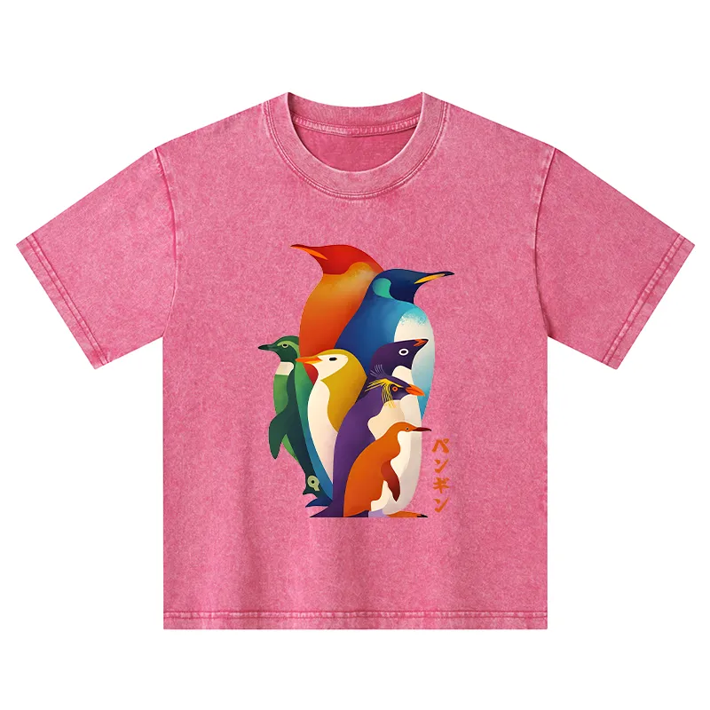 Tokyo-Tiger Cute Multi Tone Penguins Kids Washed T-Shirt