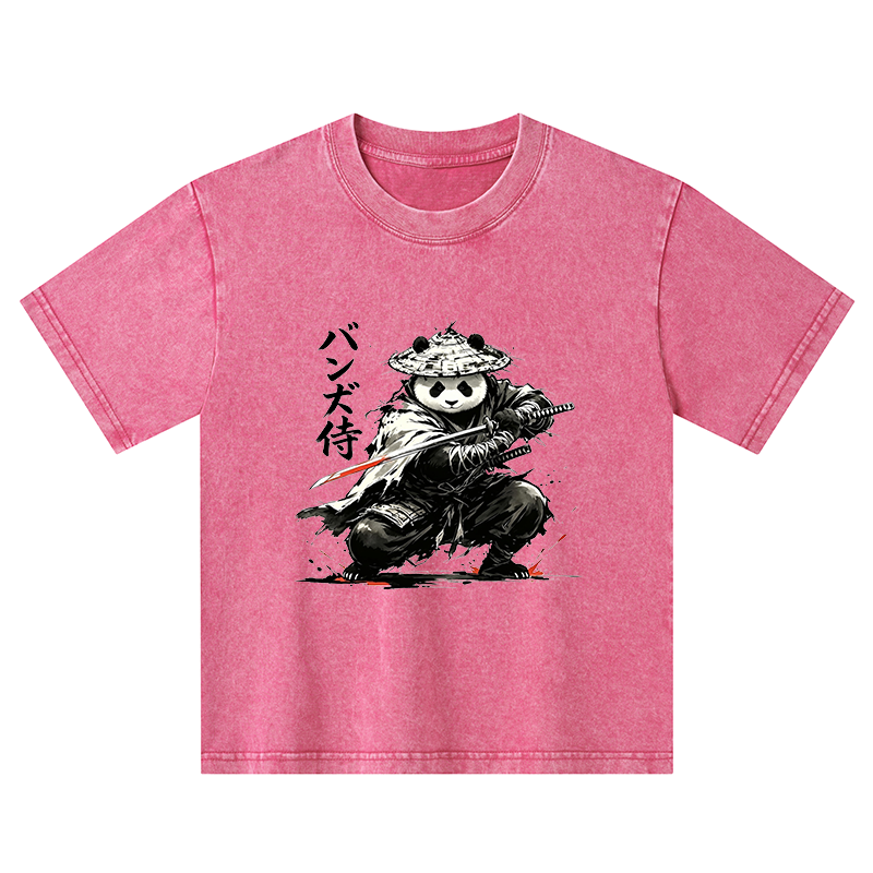 Tokyo-Tiger Panda Samurai Warrior Kids Washed T-Shirt