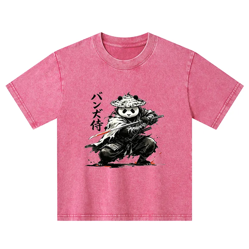 Tokyo-Tiger Panda Samurai Warrior Kids Washed T-Shirt
