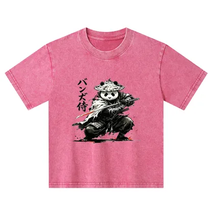 Tokyo-Tiger Panda Samurai Warrior Kids Washed T-Shirt