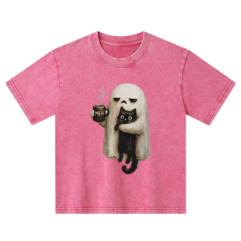 Tokyo-Tiger Ghost Cat Coffee Mood Kids Washed T-Shirt