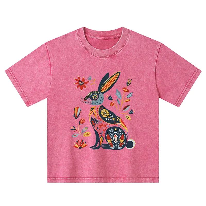 Tokyo-Tiger Folk Hare Bloom Kids Washed T-Shirt