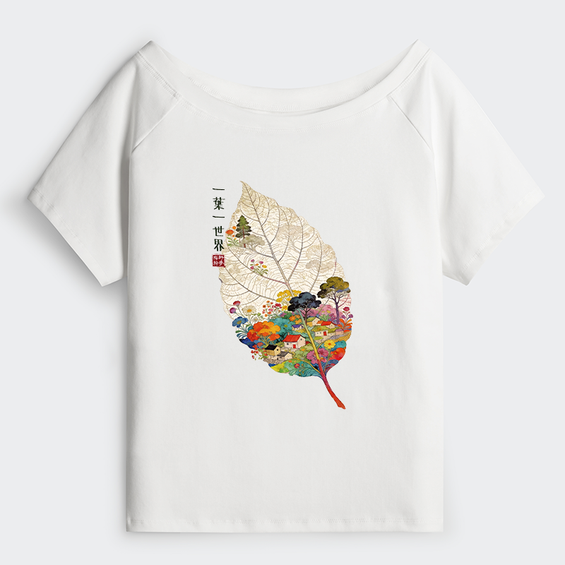 Tokyo-Tiger One Leaf Holds A Tiny Colorful World Off Shoulder T-Shirt