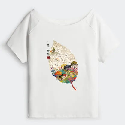 Tokyo-Tiger One Leaf Holds A Tiny Colorful World Off Shoulder T-Shirt
