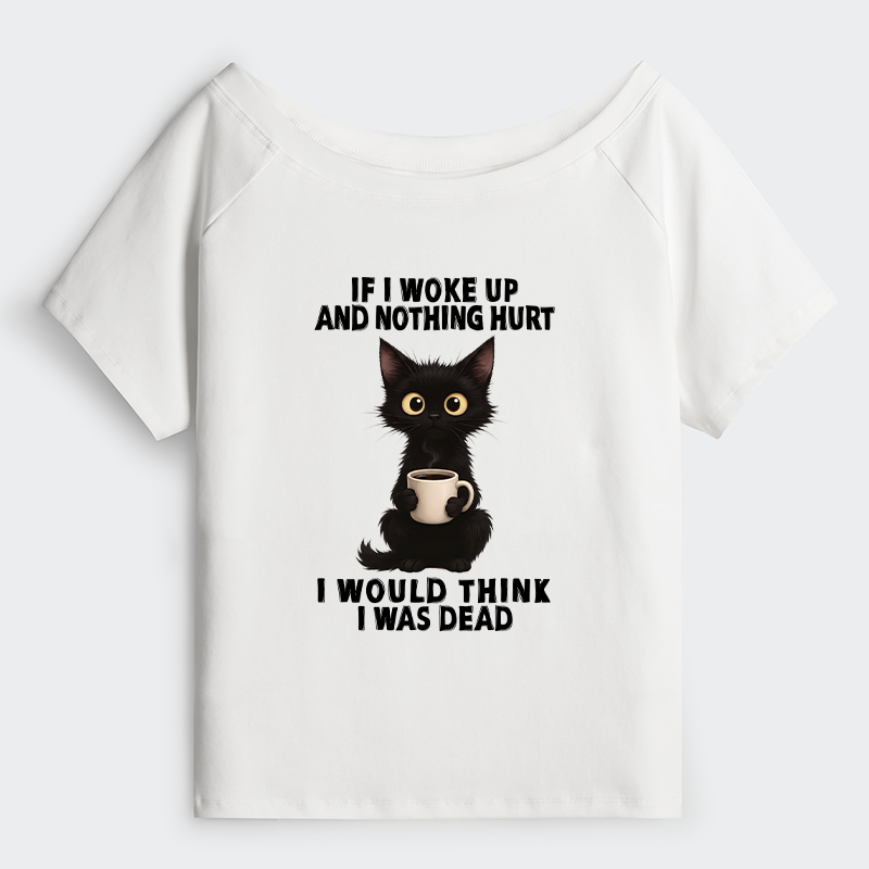 Tokyo-Tiger Funny Cute Black Cat And Coffee Meme Off Shoulder T-Shirt