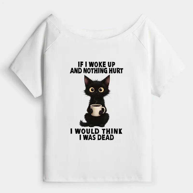 Tokyo-Tiger Funny Cute Black Cat And Coffee Meme Off Shoulder T-Shirt