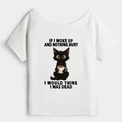 Tokyo-Tiger Funny Cute Black Cat And Coffee Meme Off Shoulder T-Shirt