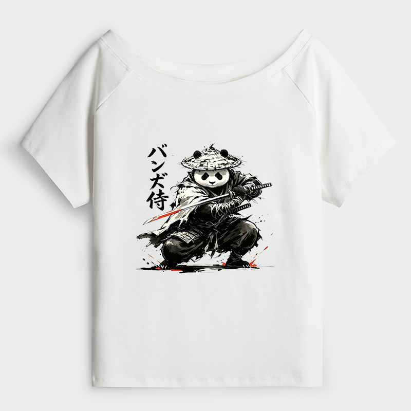 Tokyo-Tiger Panda Samurai Warrior Off Shoulder T-Shirt