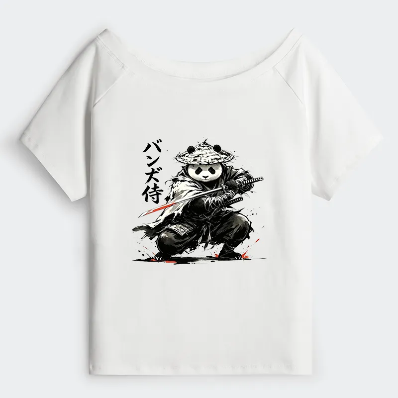 Tokyo-Tiger Panda Samurai Warrior Off Shoulder T-Shirt