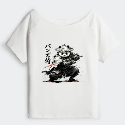 Tokyo-Tiger Panda Samurai Warrior Off Shoulder T-Shirt