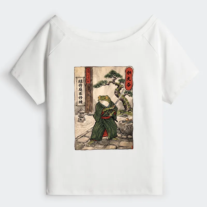 Tokyo-Tiger Samurai Frog Training Off Shoulder T-Shirt