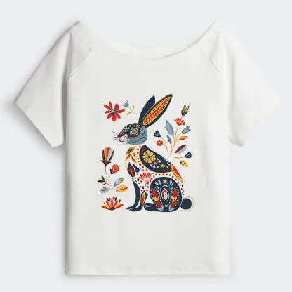 Tokyo-Tiger Folk Hare Bloom Off Shoulder T-Shirt