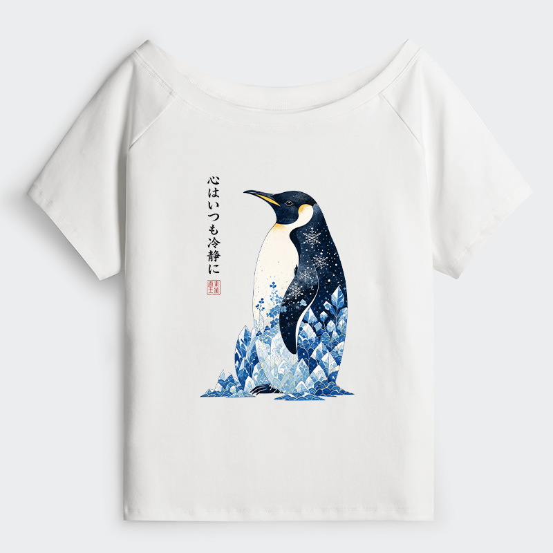 Tokyo-Tiger Keep Calm Penguin Off Shoulder T-Shirt
