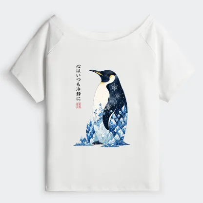Tokyo-Tiger Keep Calm Penguin Off Shoulder T-Shirt