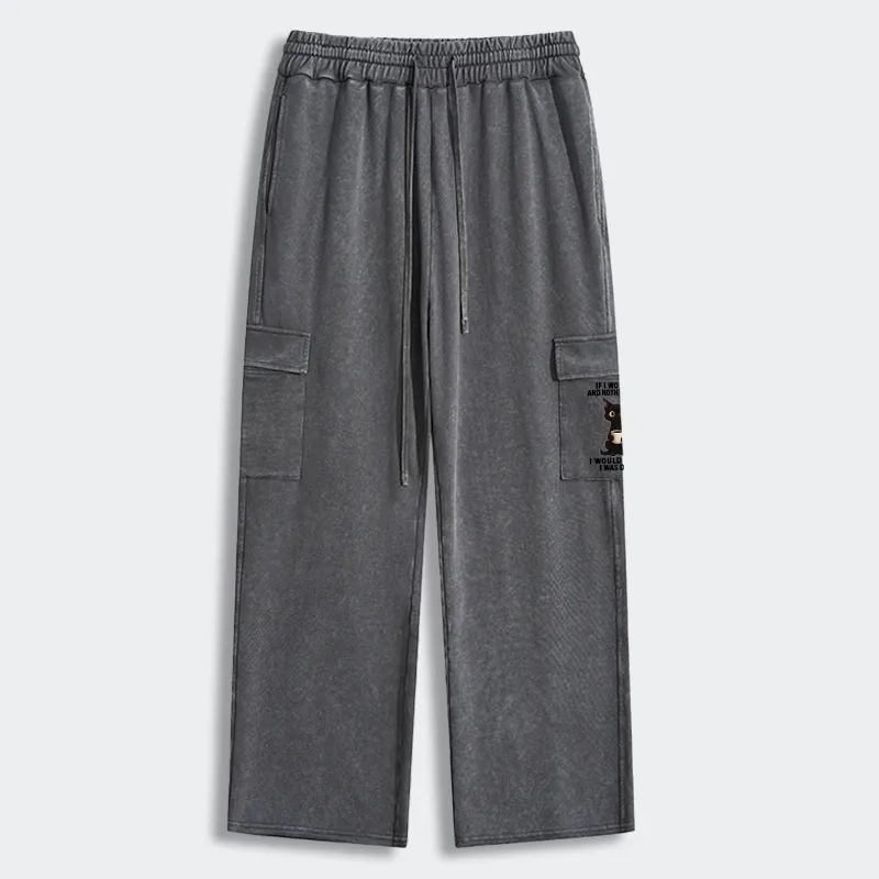 Tokyo-Tiger Funny Cute Black Cat And Coffee Meme Washed Utility Sweatpants