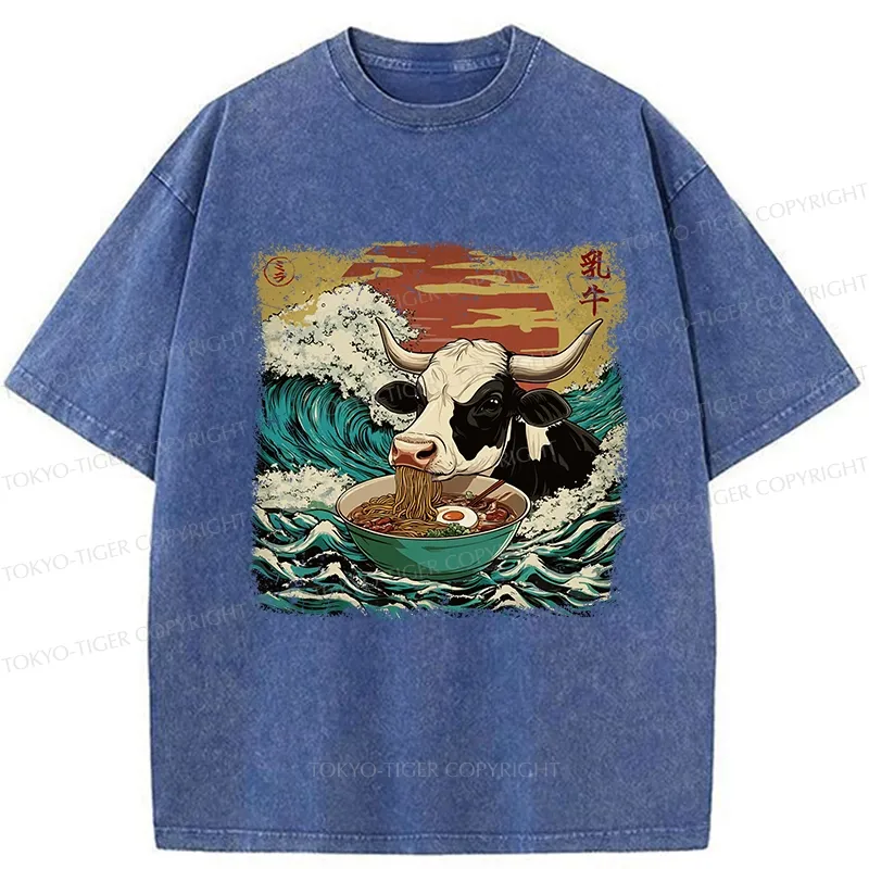 Tokyo-Tiger Ramen Lover Cow Washed T-Shirt