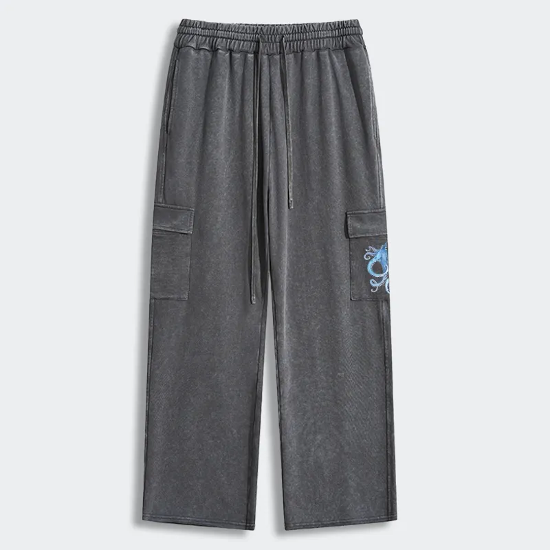 Tokyo-Tiger Watercolor Blue Octopus Washed Utility Sweatpants Sale