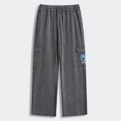 Tokyo-Tiger Watercolor Blue Octopus Washed Utility Sweatpants