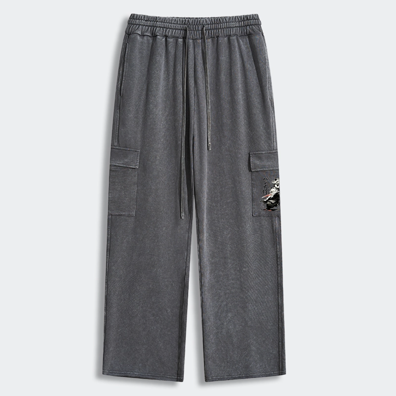 Tokyo-Tiger Panda Samurai Warrior Washed Utility Sweatpants