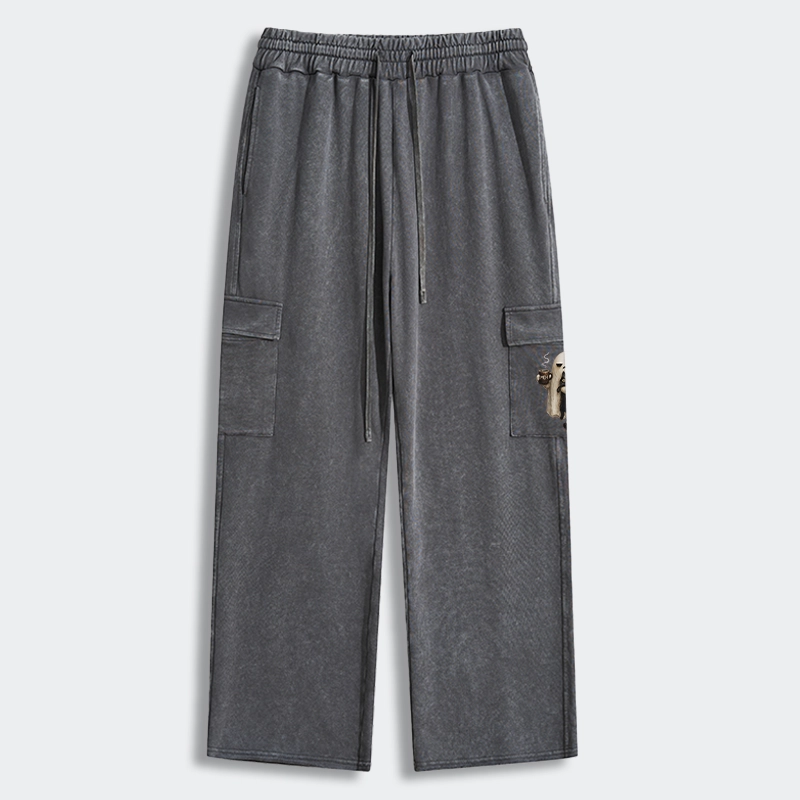 Tokyo-Tiger Ghost Cat Coffee Mood Washed Utility Sweatpants