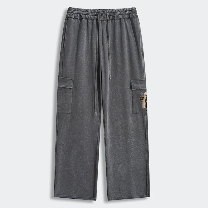 Tokyo-Tiger Ghost Cat Coffee Mood Washed Utility Sweatpants
